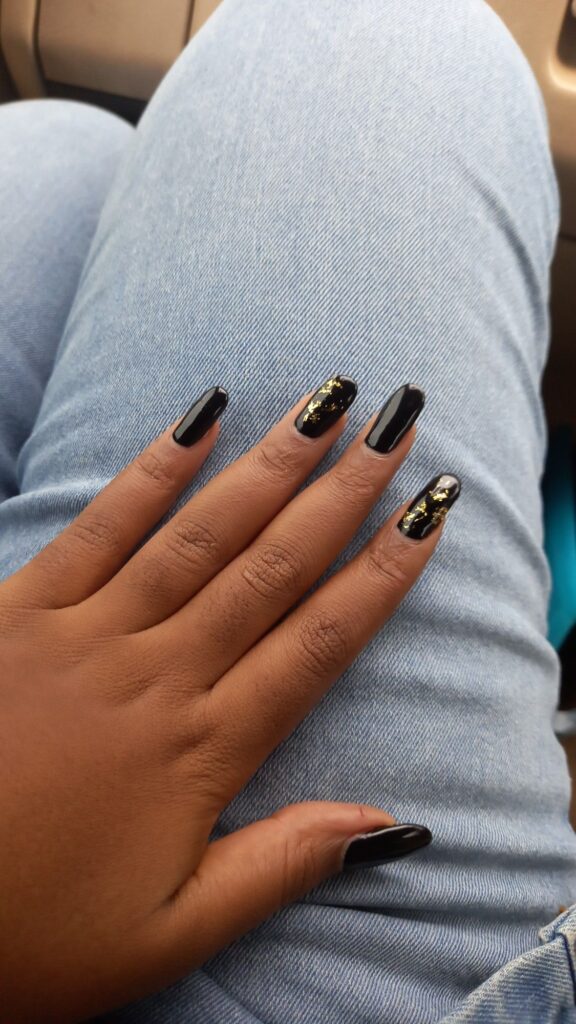 Black with Gold Flakes Nails