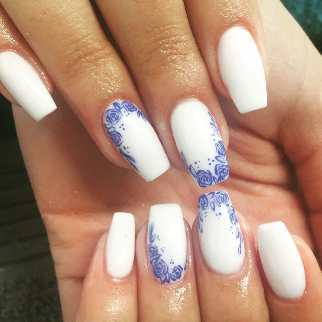 Blue and White Floral Nail Designs