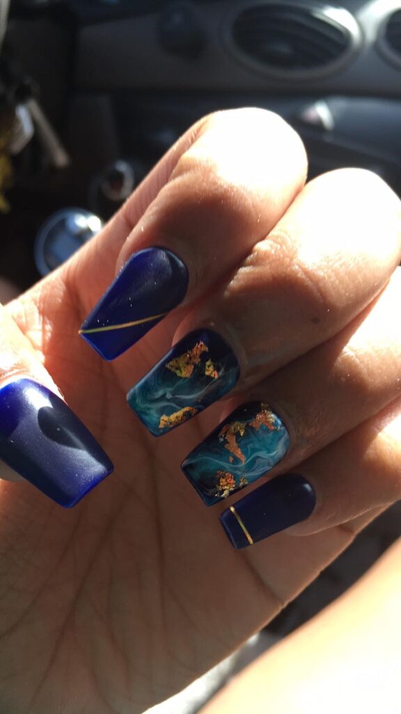 Blue with Gold Flakes Nails