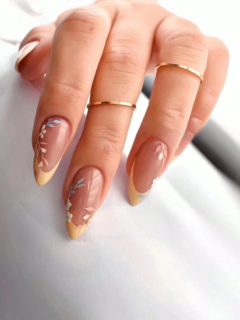 French Nails with Leaf Design