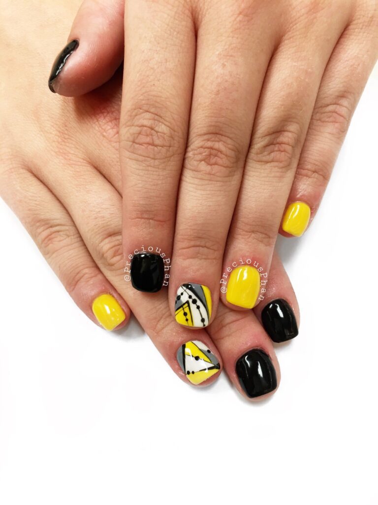 Geometric Black and Yellow Nail