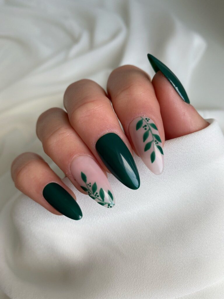 Green Leaf Nail Design