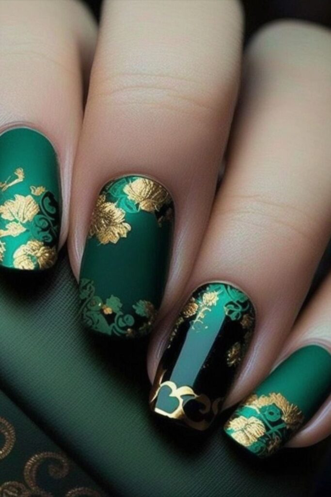 Green and Gold Nail Art