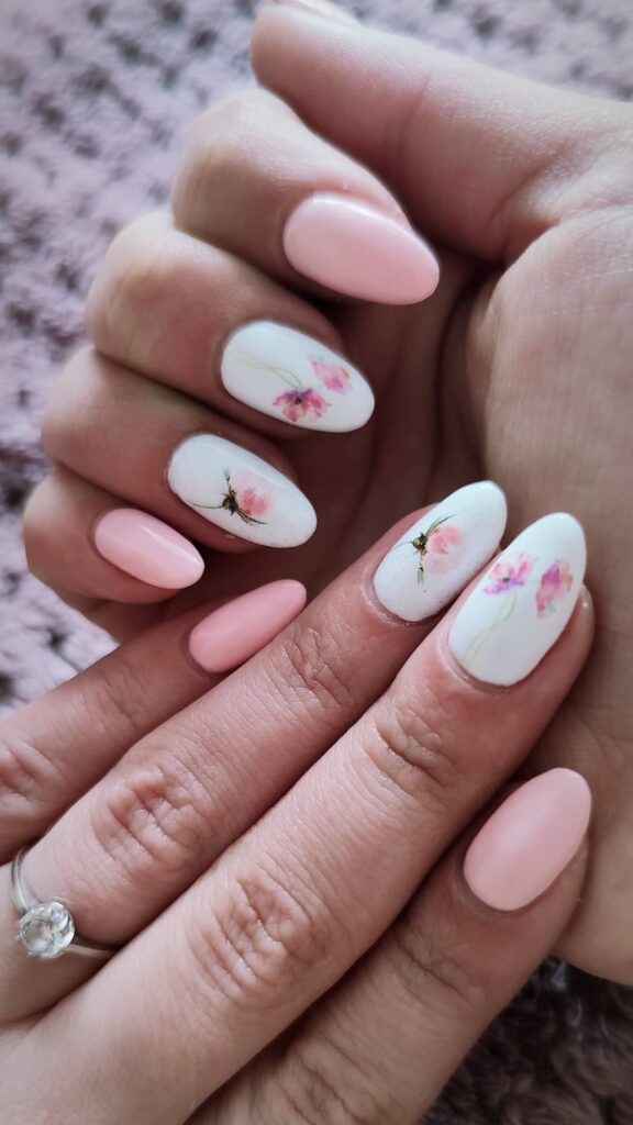 Pink and White Flower Nail Designs