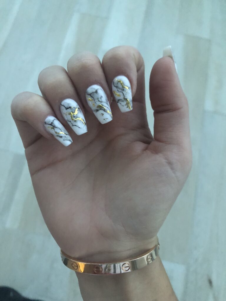 White Marble with Gold Flakes Nails