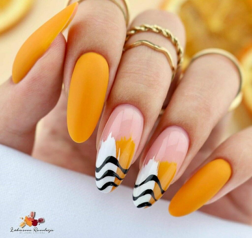 acrylic nail designs yellow and black