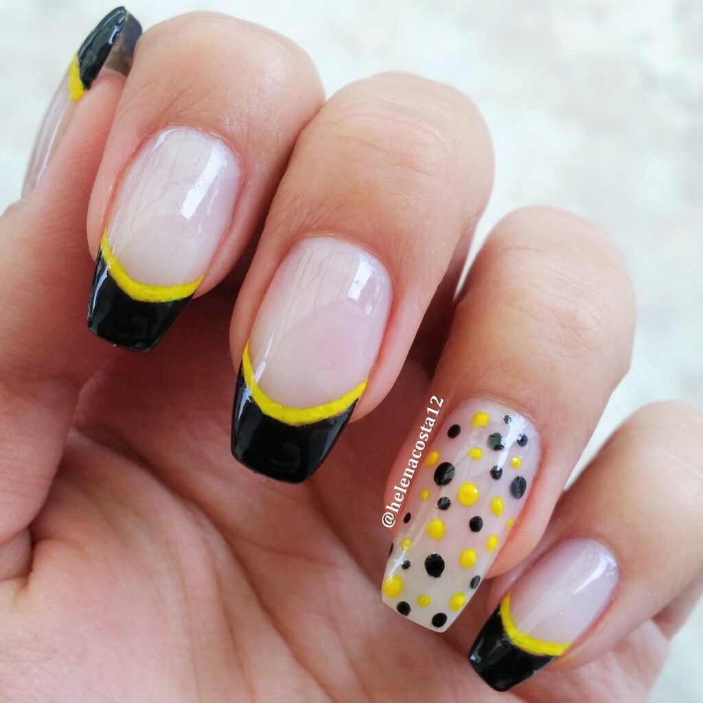 coffin black and yellow nails