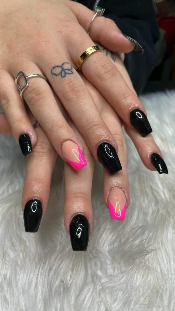 Black and Hot Pink Nail Designs