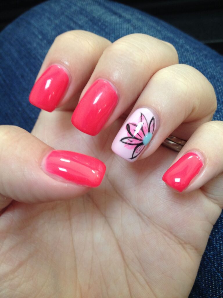 Hot Pink Nail Designs with Flowers