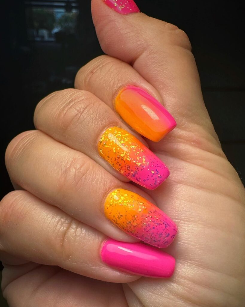 Orange and Hot Pink Nail Designs