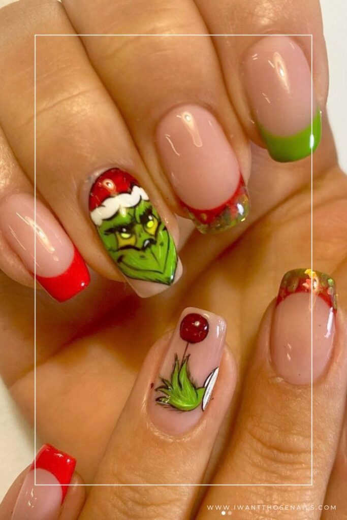 Grinchy French Tips Nail Design