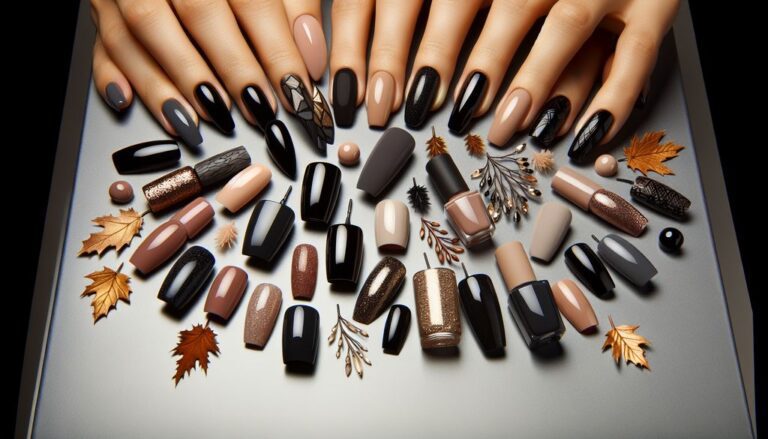 ⚫+🍂+91 Black and Nude💅 Nail Designs: Chic Neutrals with a Touch of Edge🖤✨