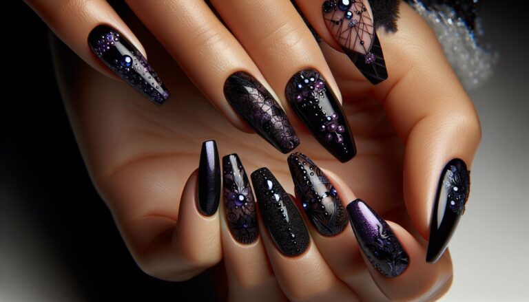 ⚫+💜+🍇+94 Black and Purple💅 Nail Designs: Dark Glam with a Pop of Regal Elegance🖤💅